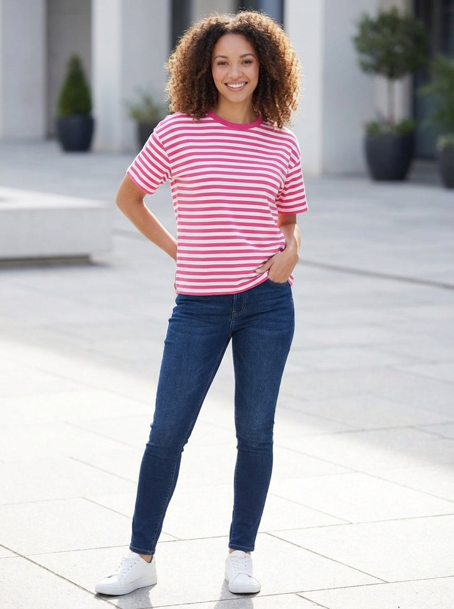 “BETHANY” Stripe Cotton Top - Cerise Pink