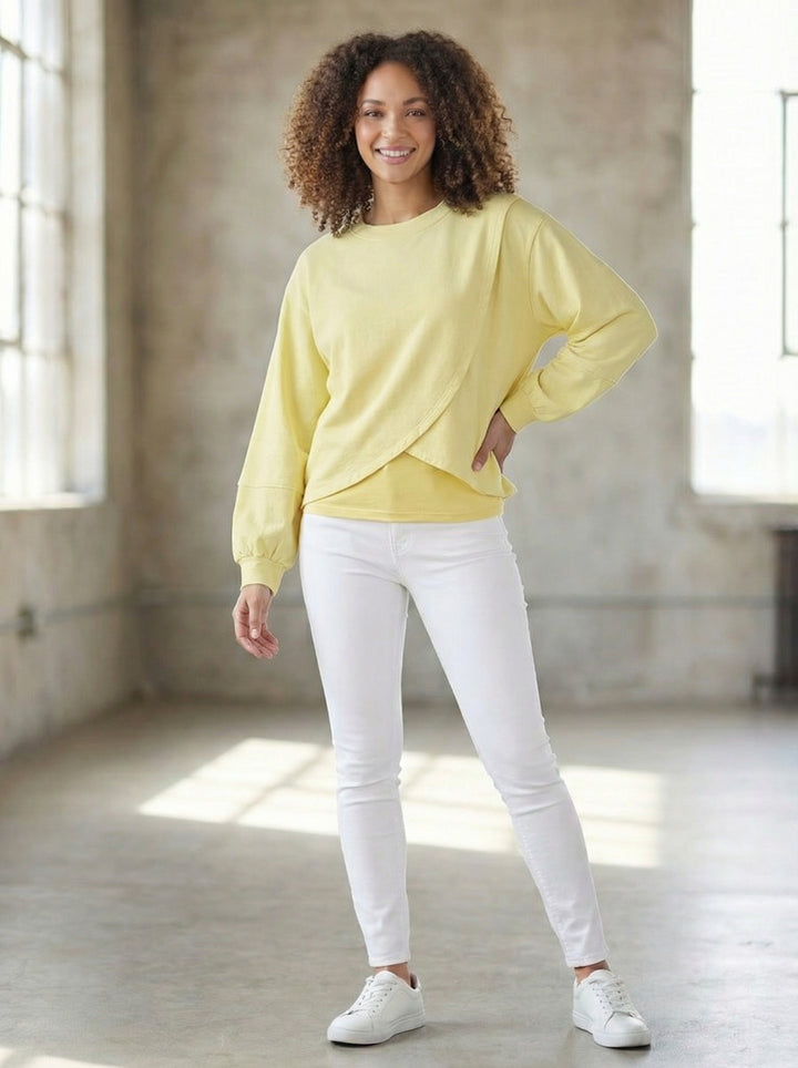 "CAITLYN” Crossover Sweat Top - Yellow