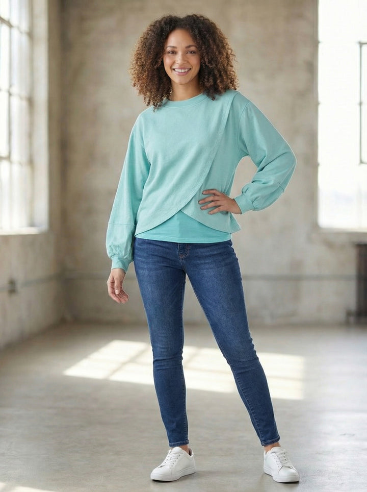 "CAITLYN” Crossover Sweat Top - Mint