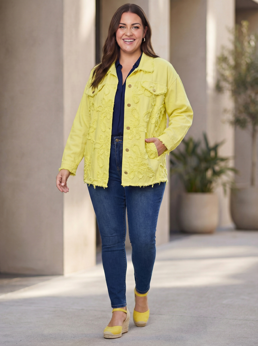 "HARRIET” Relaxed Fit Denim Jacket - Lemon
