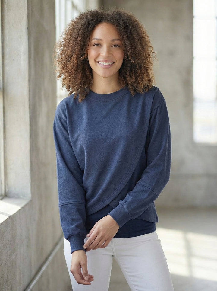 "CAITLYN” Crossover Sweat Top - Navy