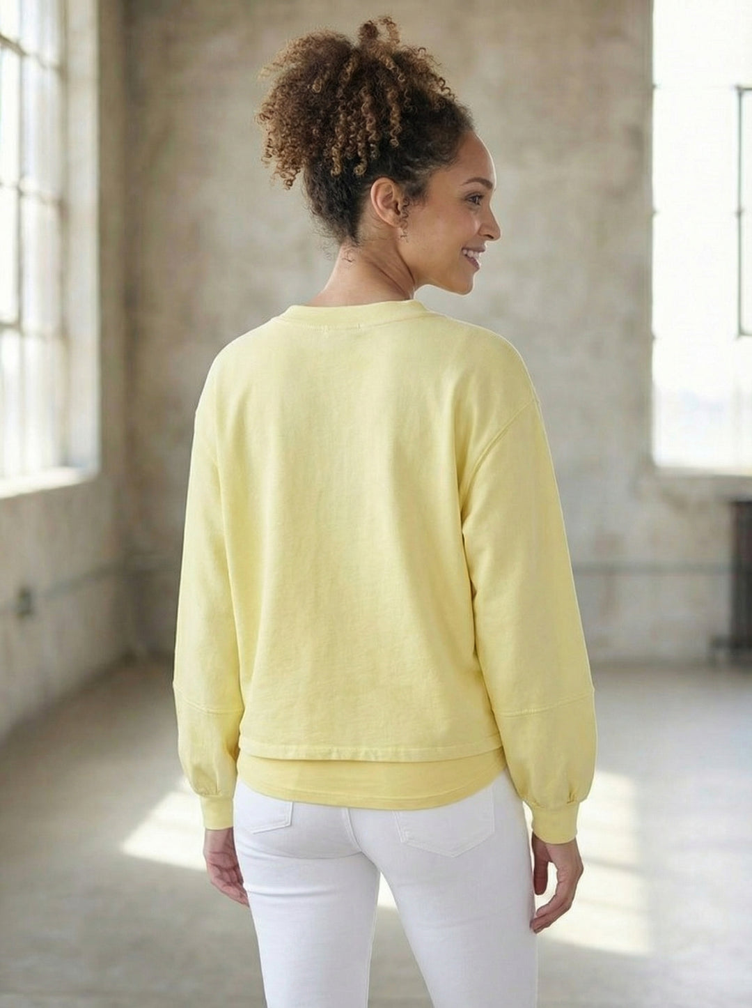 "CAITLYN” Crossover Sweat Top - Yellow