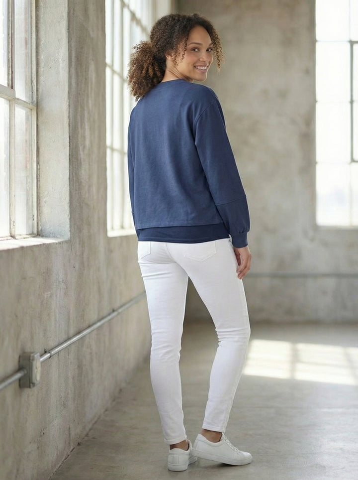 "CAITLYN” Crossover Sweat Top - Navy