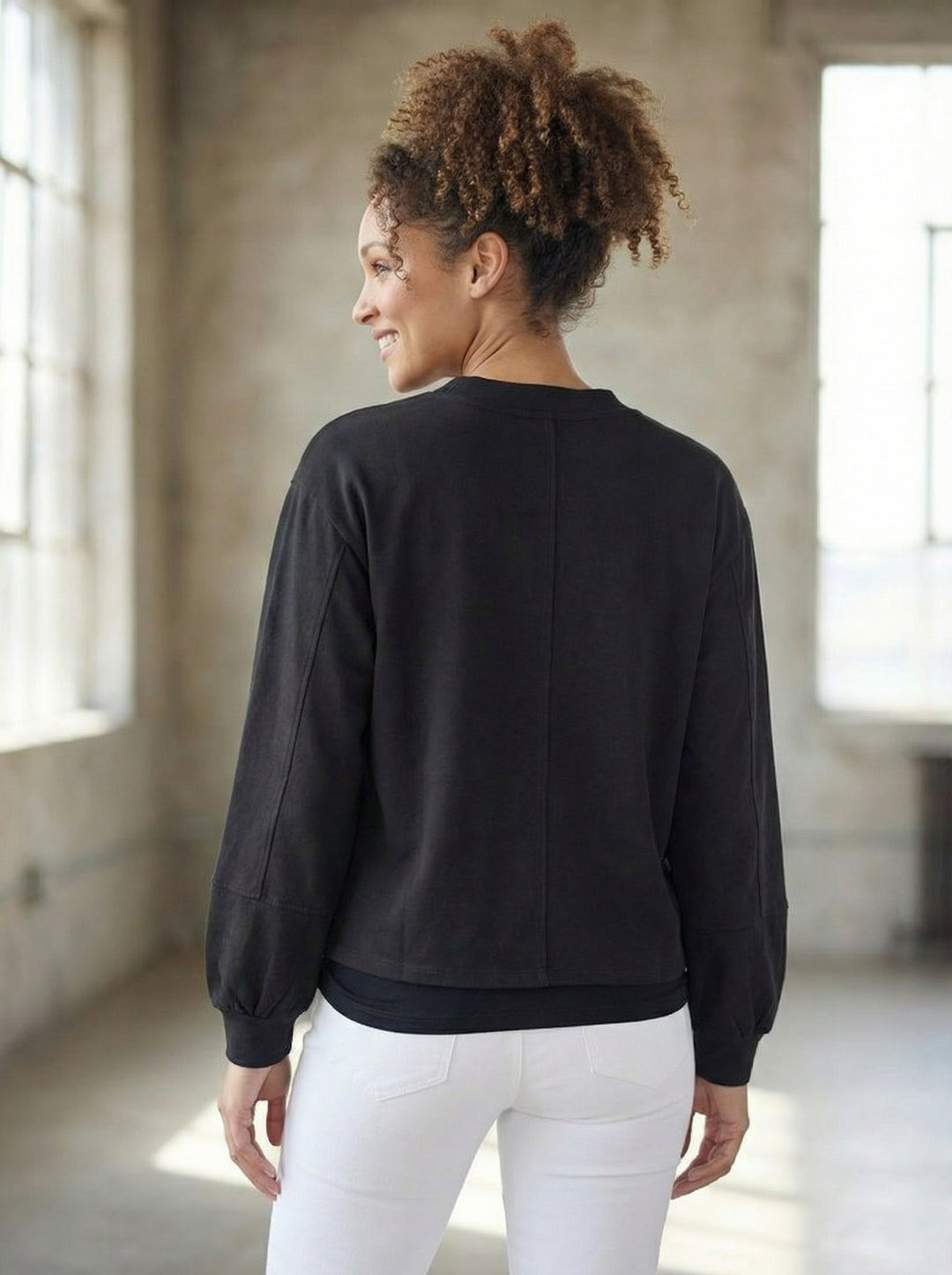 "CAITLYN” Crossover Sweat Top - Black