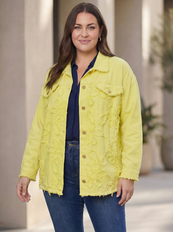 "HARRIET” Relaxed Fit Denim Jacket - Lemon
