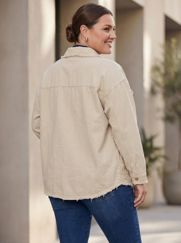 "HARRIET” Relaxed Fit Denim Jacket - Beige