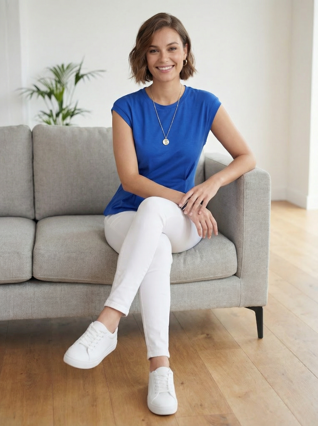 "SABRINA”  PREMIUM Cap Sleeve T-Shirt - Royal Blue