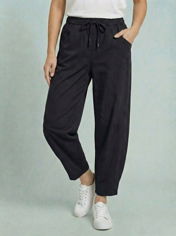 “ANGELA” Canvas Barrel Trouser - Black