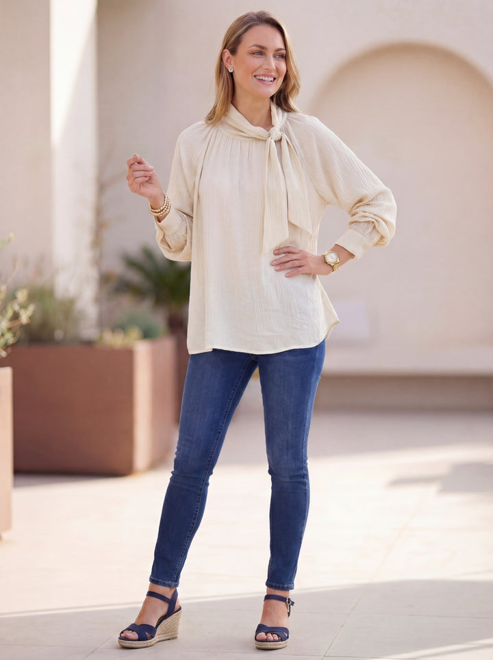 "TRACEY” Pussybow Blouse - Cream