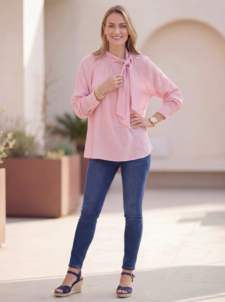 "TRACEY” Pussybow Blouse - Blush Pink