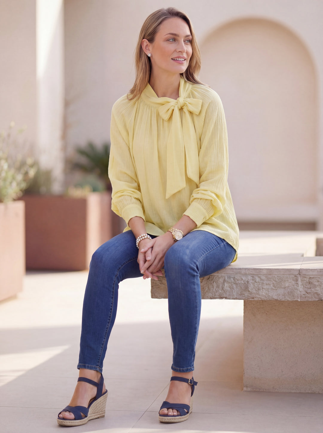 "TRACEY” Pussybow Blouse - Yellow