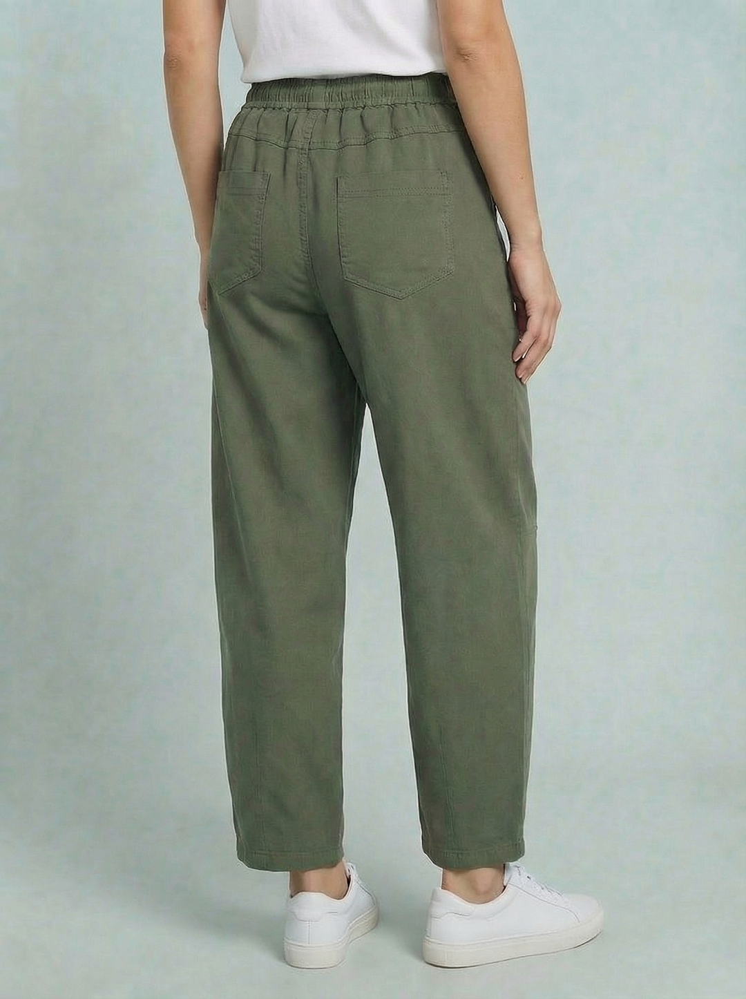“ANGELA” Canvas Barrel Trouser - Khaki Green