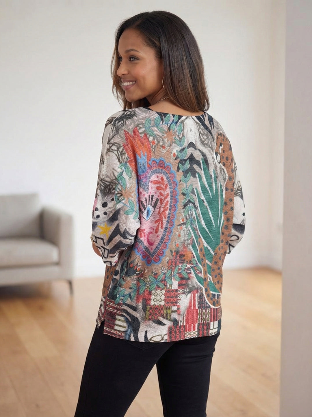 “LEONA” Pattern Fine Knit  - Jungle Pattern