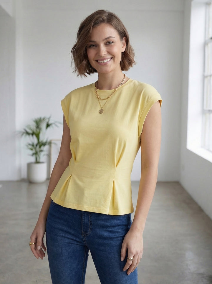 "SABRINA”  PREMIUM Cap Sleeve T-Shirt - Yellow