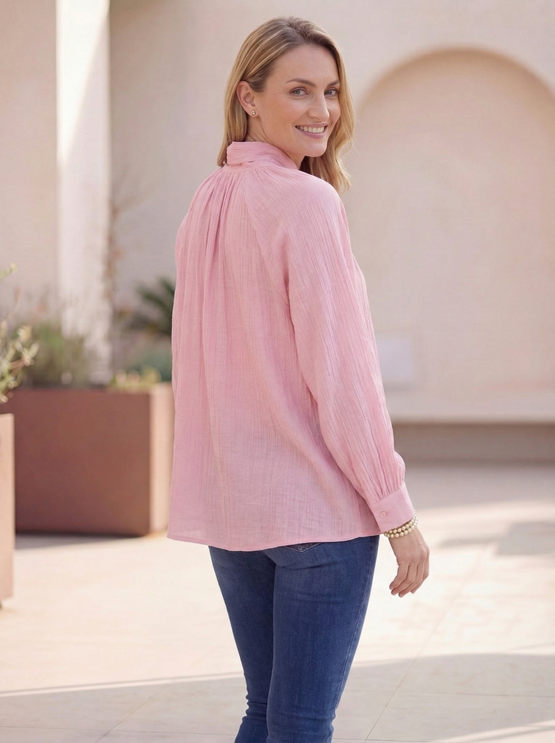 "TRACEY” Pussybow Blouse - Blush Pink
