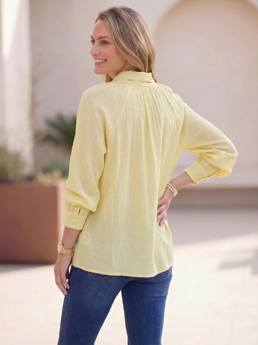 "TRACEY” Pussybow Blouse - Yellow