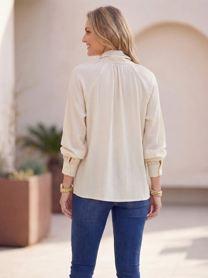 "TRACEY” Pussybow Blouse - Cream