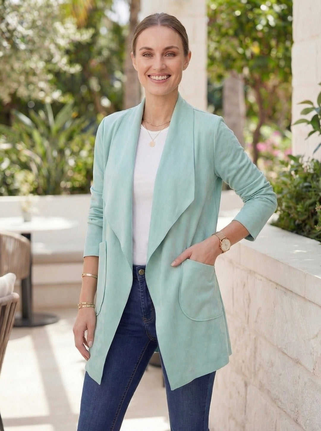 "ASHLEY” Waterfall Suedette Jacket - Mint