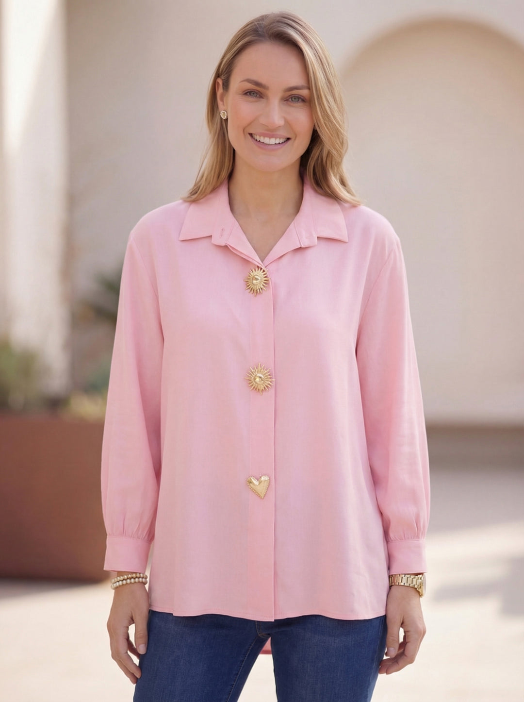 "PENNY” Relaxed Fit High-Low Shirt - Blush Pink