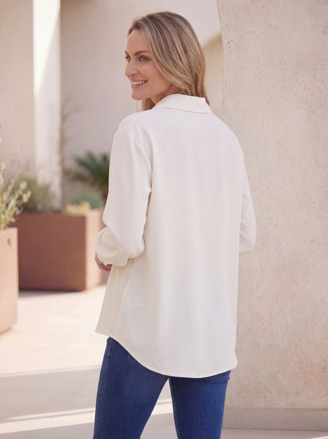 "PENNY” Relaxed Fit High-Low Shirt - Cream