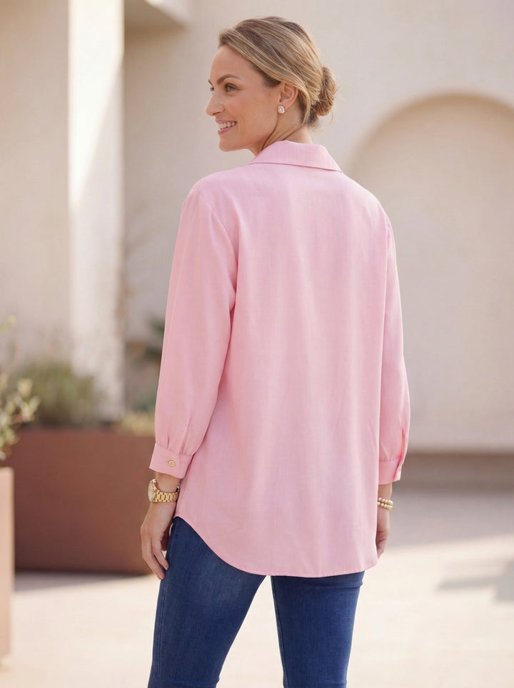 "PENNY” Relaxed Fit High-Low Shirt - Blush Pink
