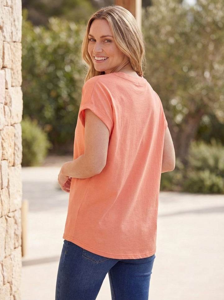 "JASMINE” Cap Sleeve T-Shirt - Coral