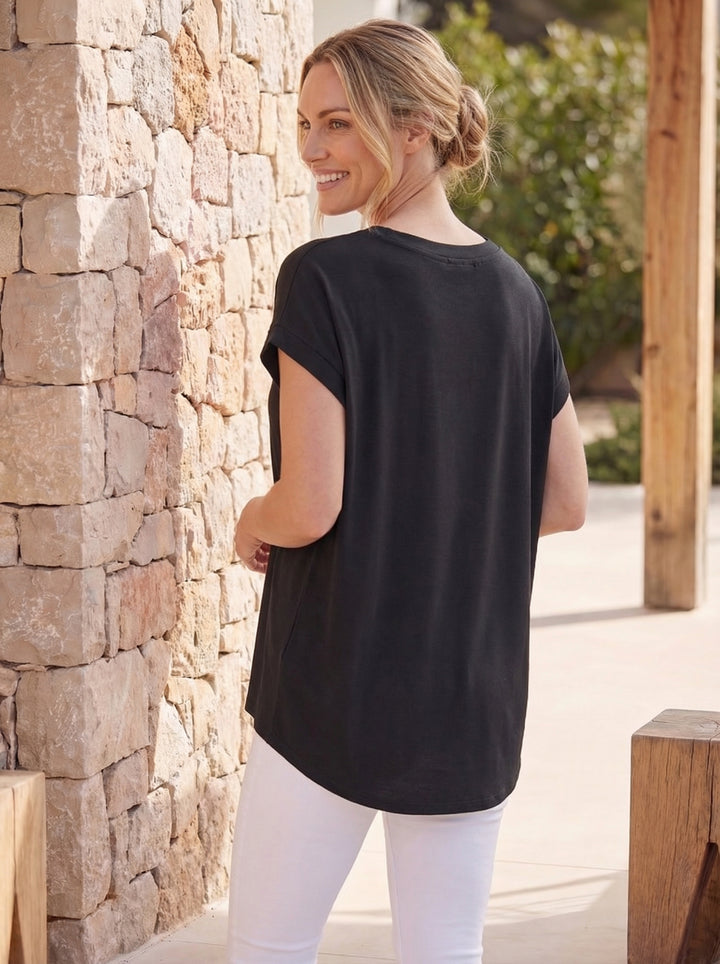 "JASMINE” Cap Sleeve T-Shirt - Black