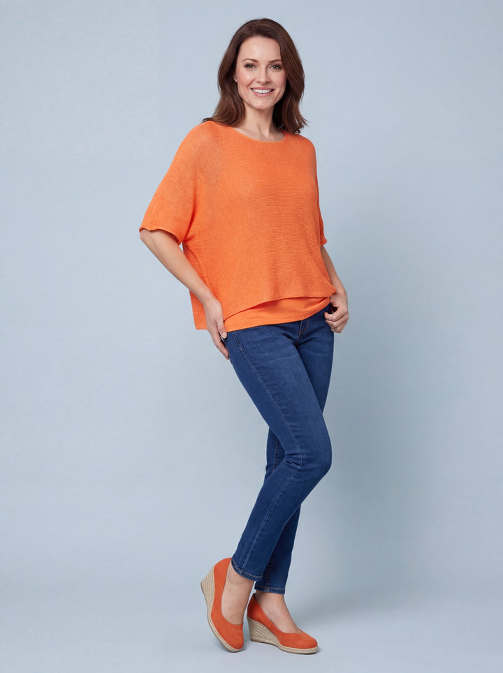 "RAYA” Fine Knit Top - Orange