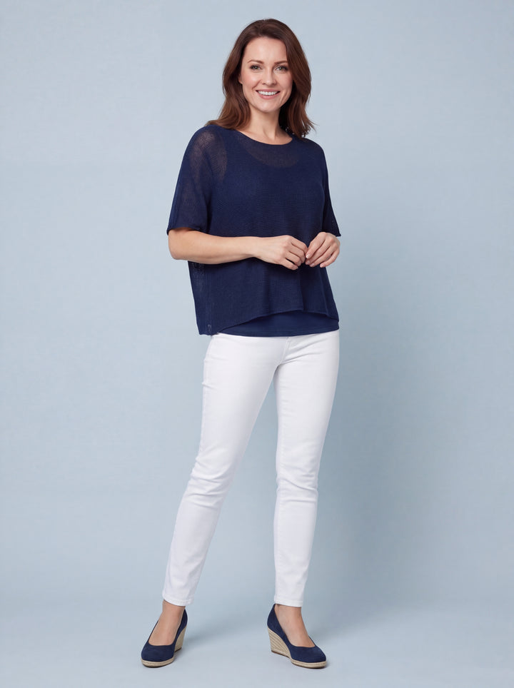 "RAYA” Fine Knit Top - Navy