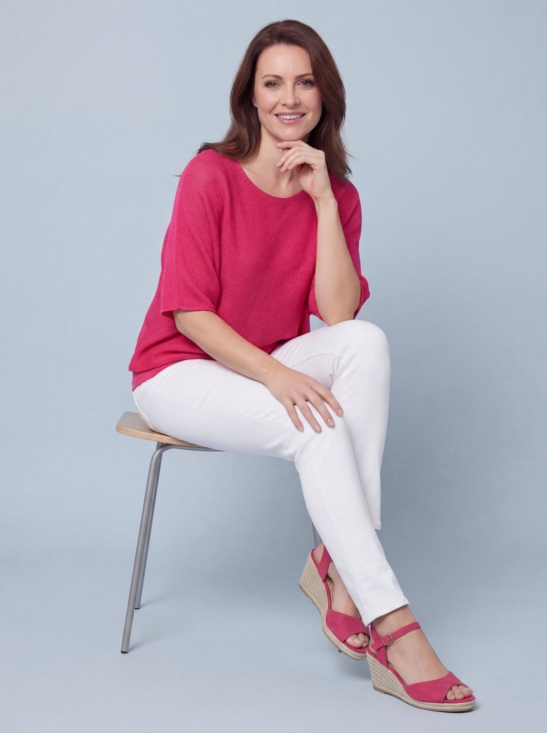 "RAYA” Fine Knit Top - Cerise Pink