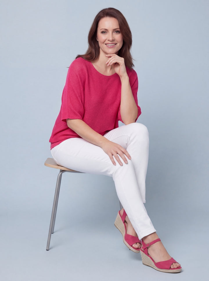 "RAYA” Fine Knit Top - Cerise Pink