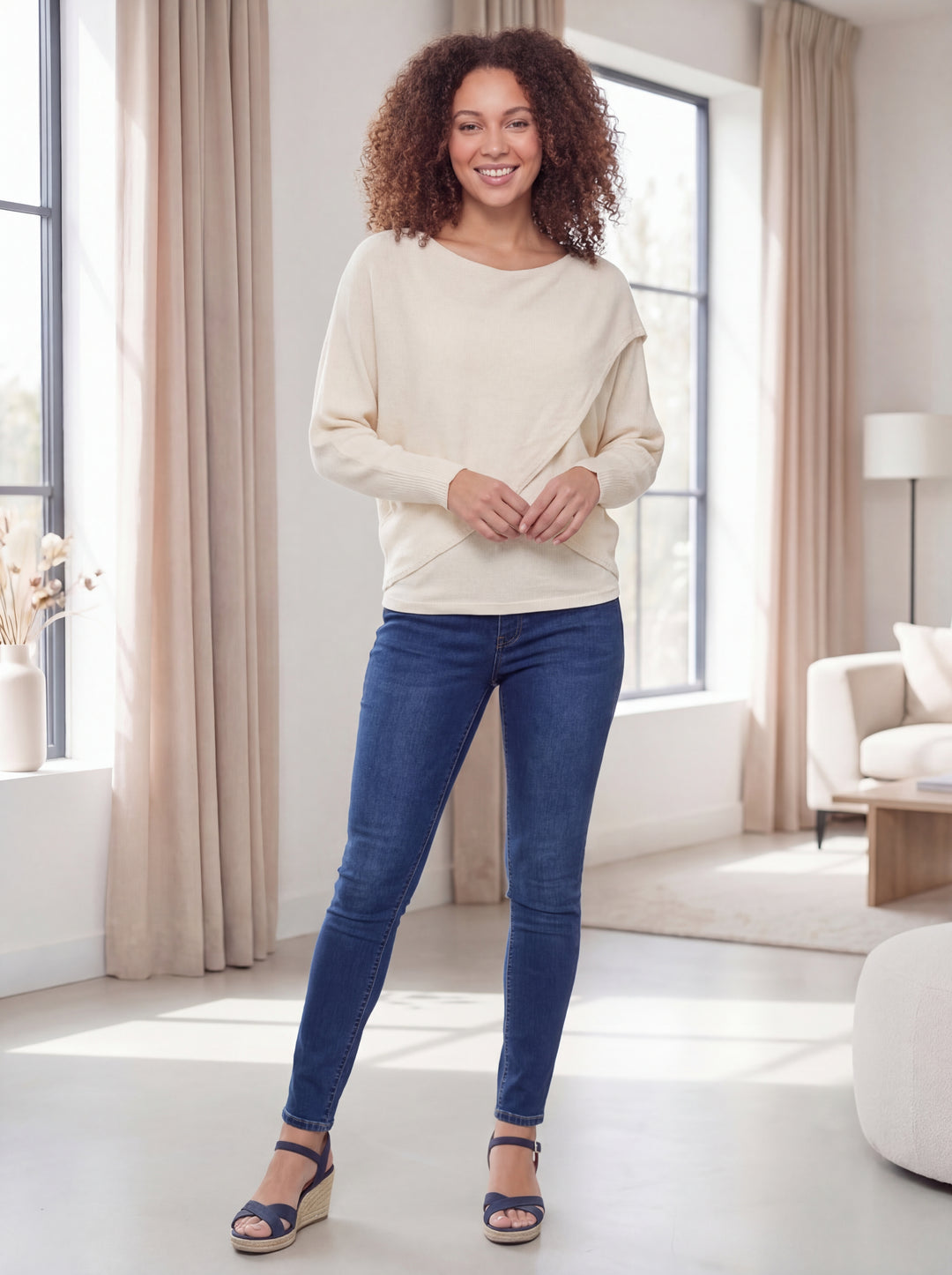 “KINSLEY” Crossver Soft Knit Jumper - Cream