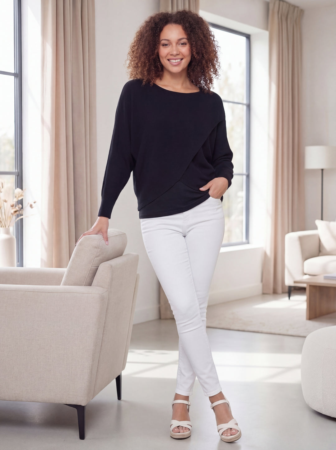 “KINSLEY” Crossver Soft Knit Jumper - Black