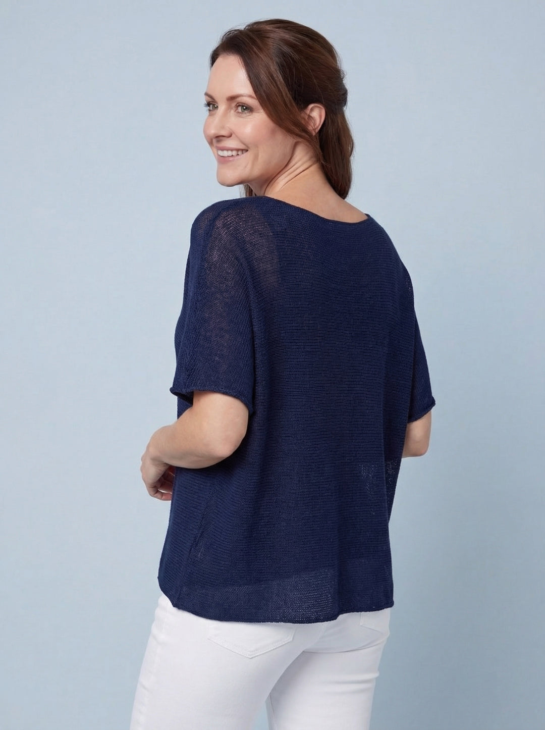 "RAYA” Fine Knit Top - Navy