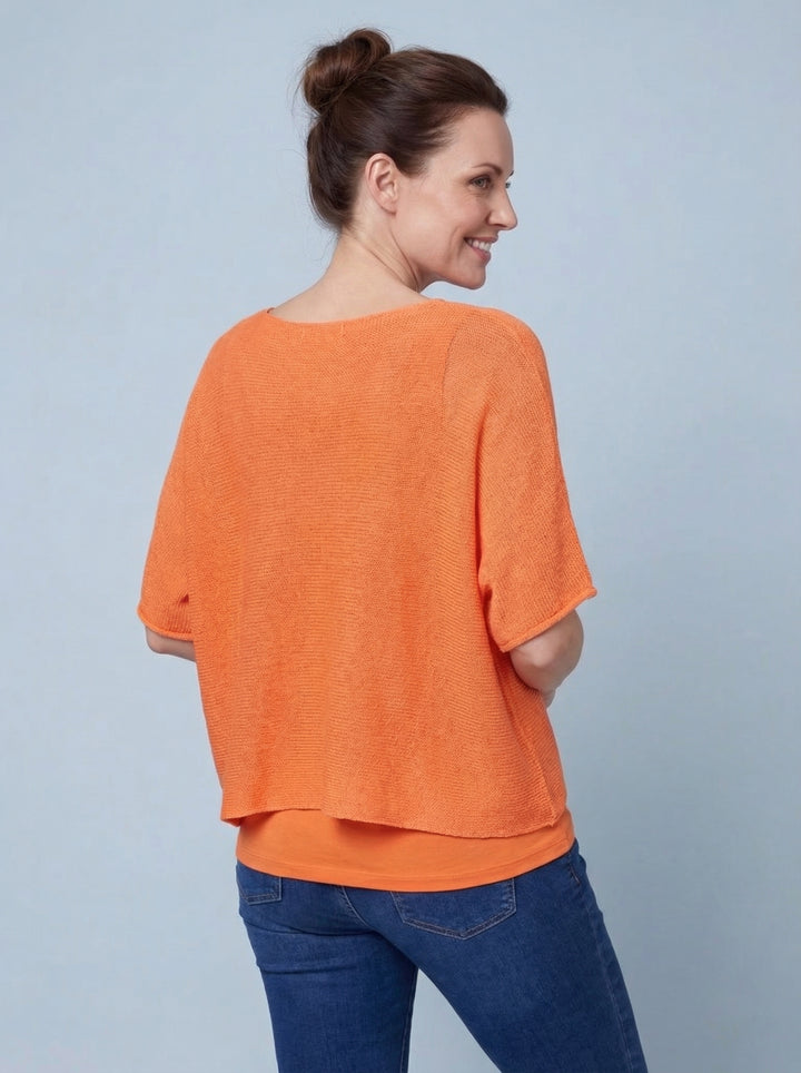 "RAYA” Fine Knit Top - Orange