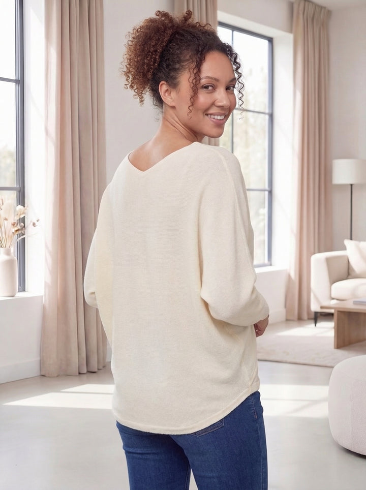 “KINSLEY” Crossver Soft Knit Jumper - Cream