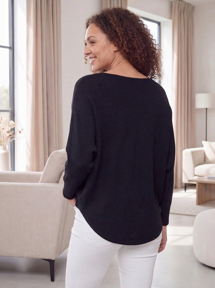 “KINSLEY” Crossver Soft Knit Jumper - Black