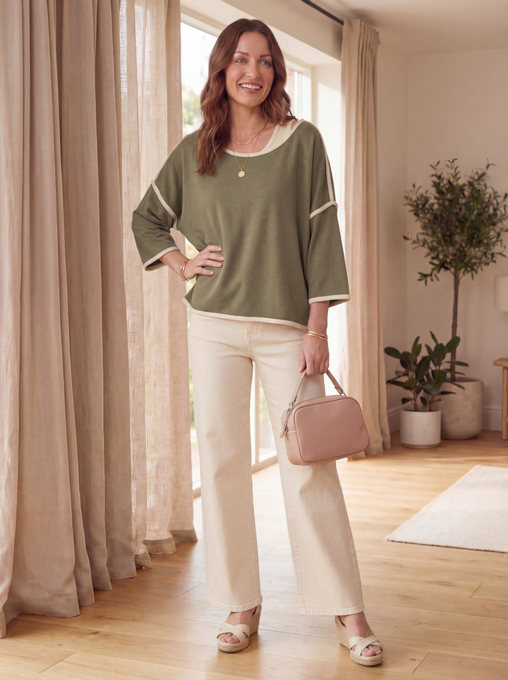 "CHLOE” Relaxed Fit Luxury Top - Khaki Green