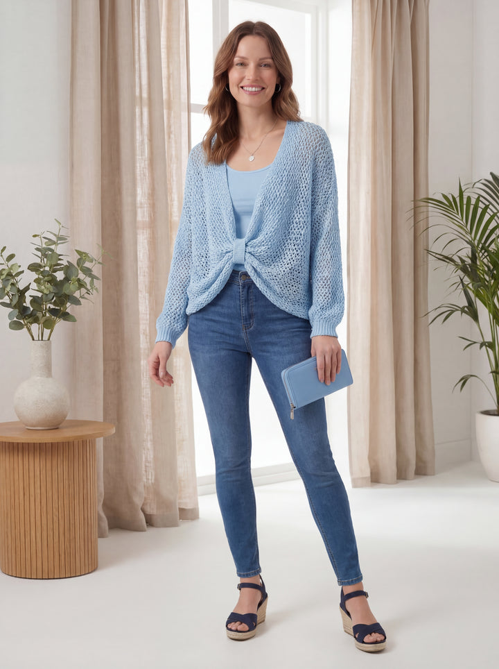 "SOPHIA” Crossover Fine Knit Top - Sky Blue