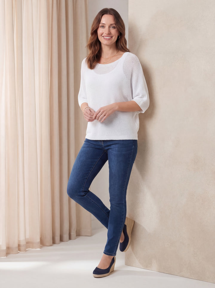 "KACEY” Button Back Fine Knit Top - White