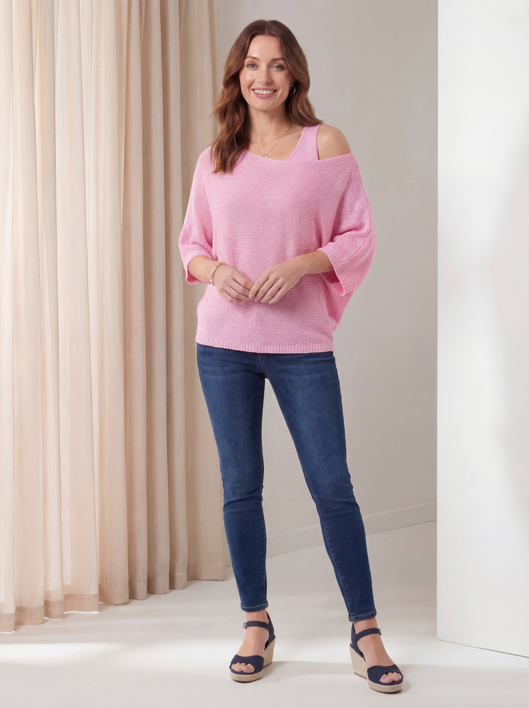 "KACEY” Button Back Fine Knit Top - Baby Pink