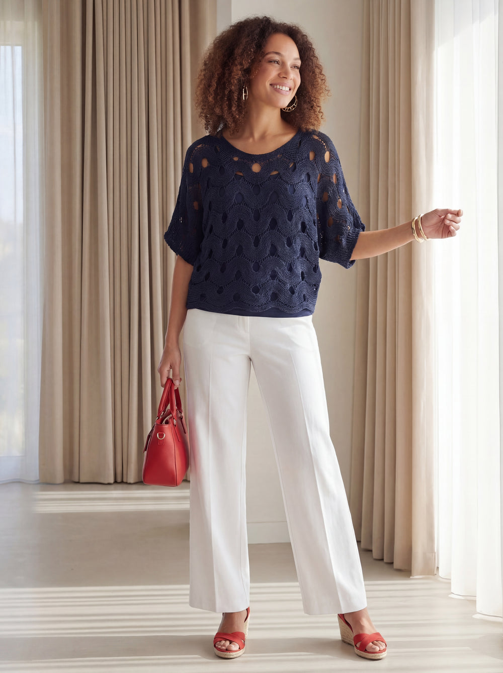 "HANNAH” Crochet Top - Navy