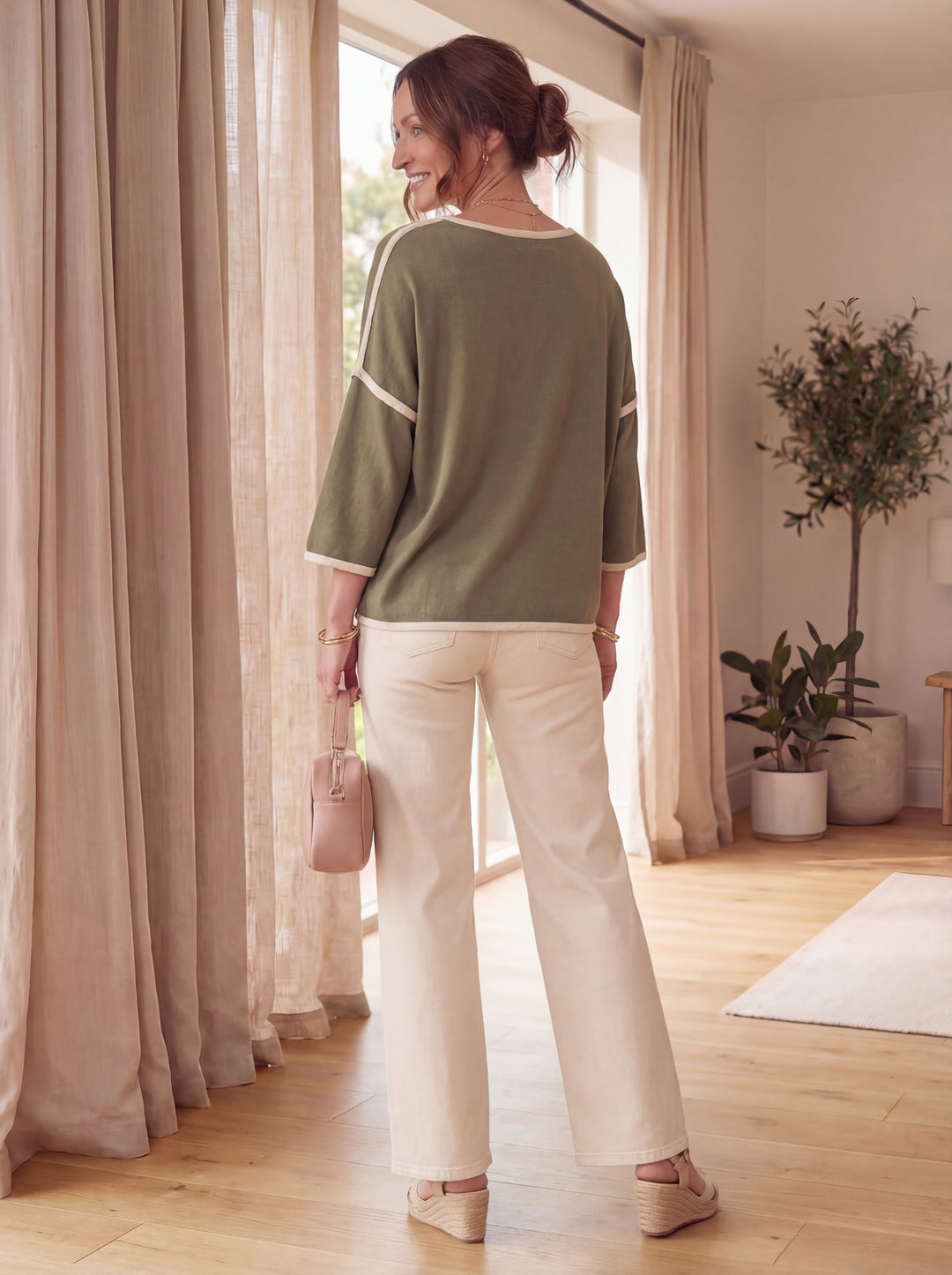 "CHLOE” Relaxed Fit Luxury Top - Khaki Green