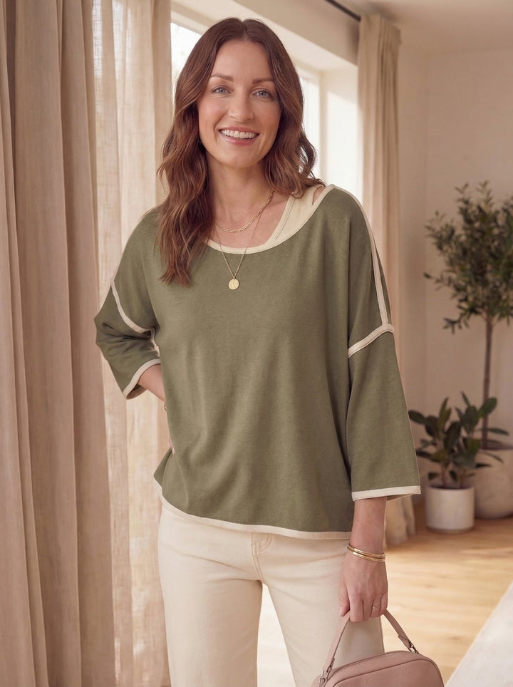 "CHLOE” Relaxed Fit Luxury Top - Khaki Green