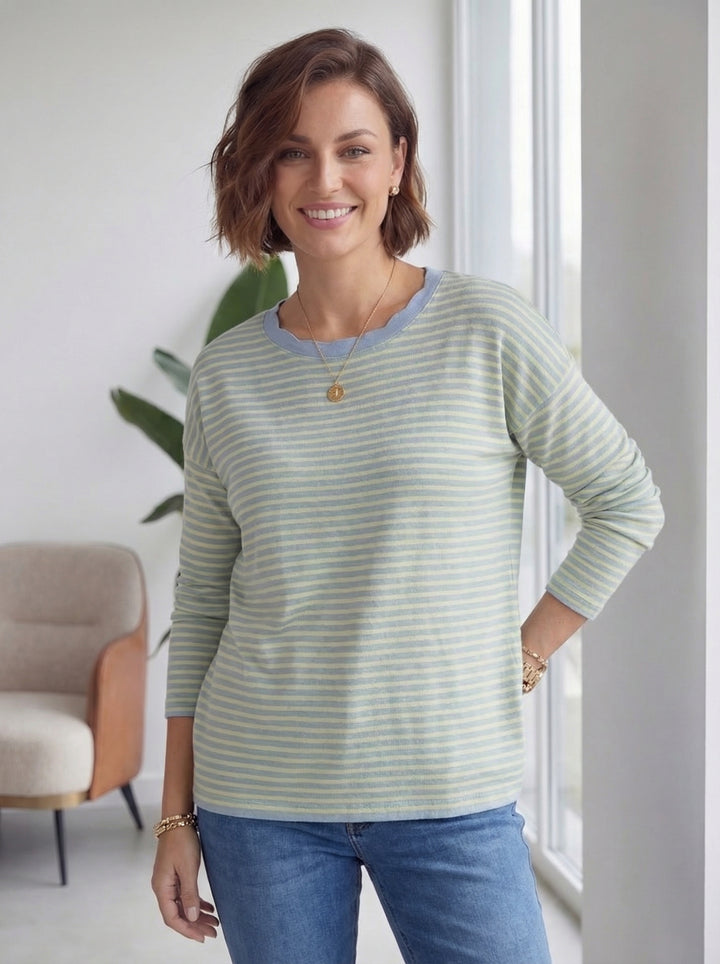 "AMELIA” Stripe Top - Yellow/Sky Blue