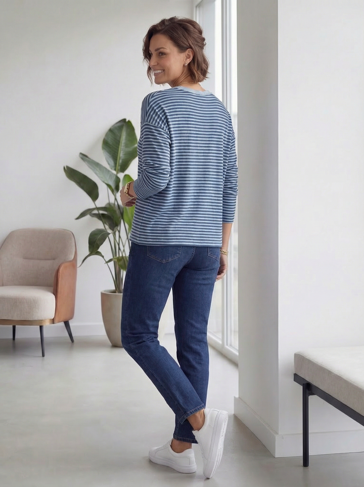 "AMELIA” Stripe Top - Navy/Sky Blue