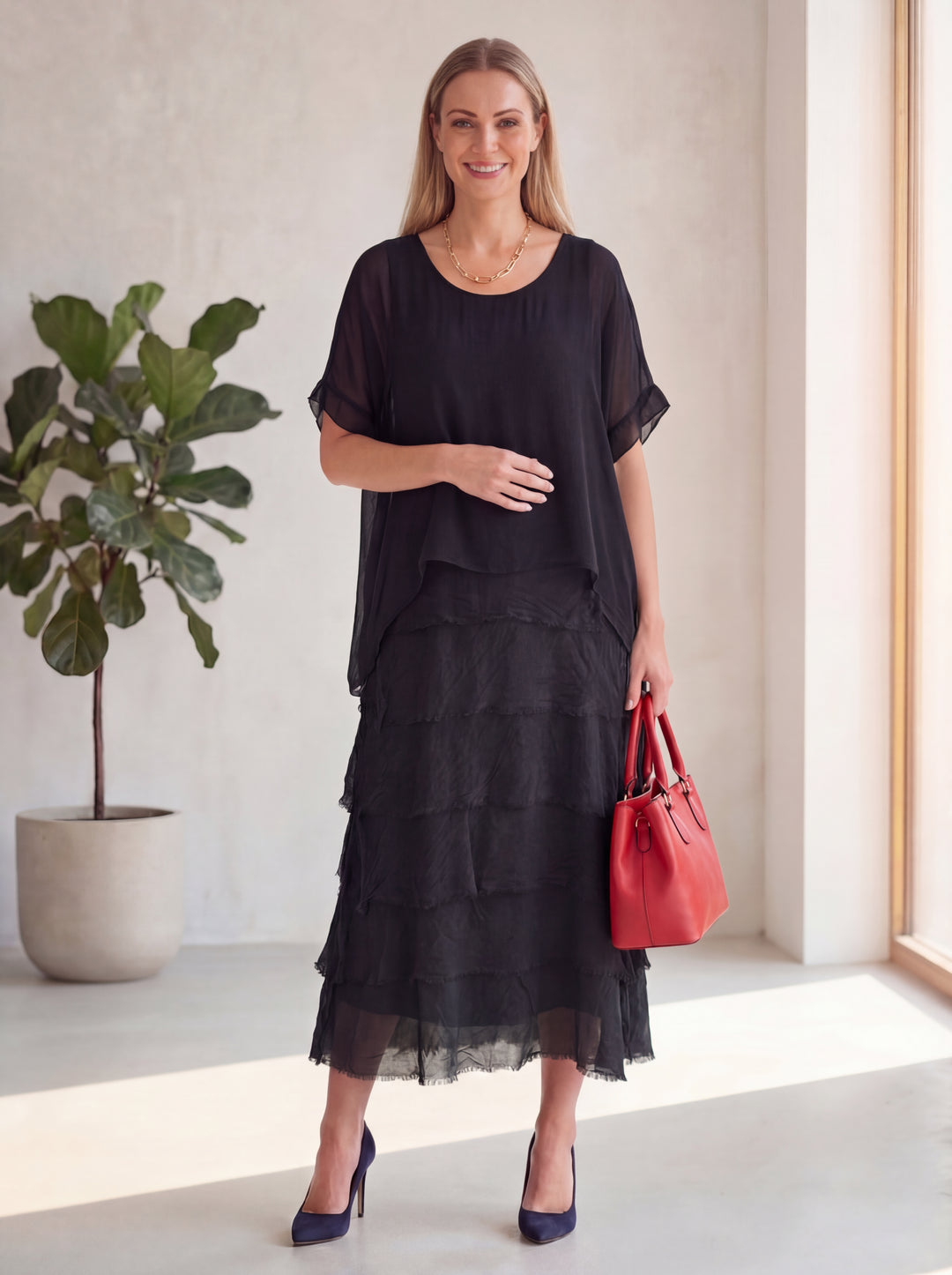 "ELLIE” Silk Dress - Black