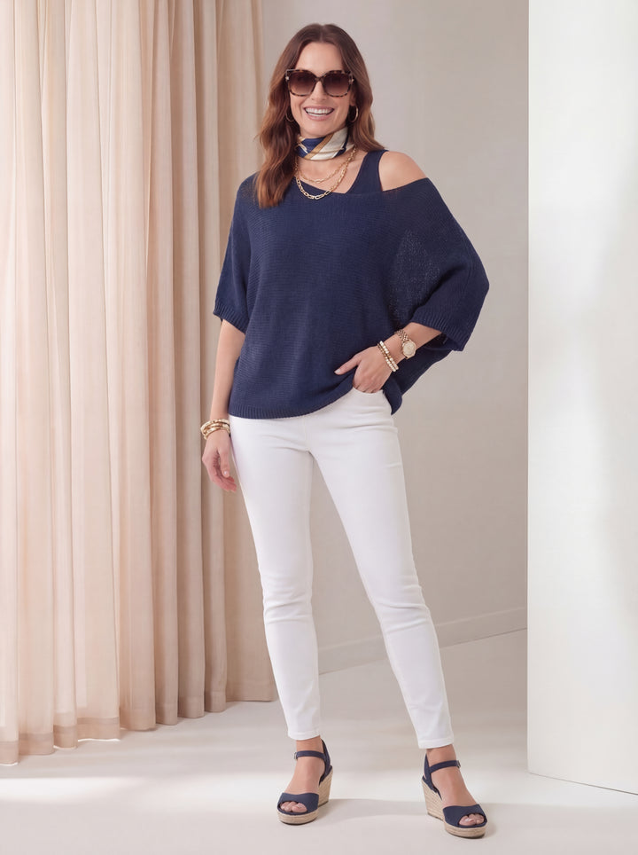 "KACEY” Button Back Fine Knit Top - Navy