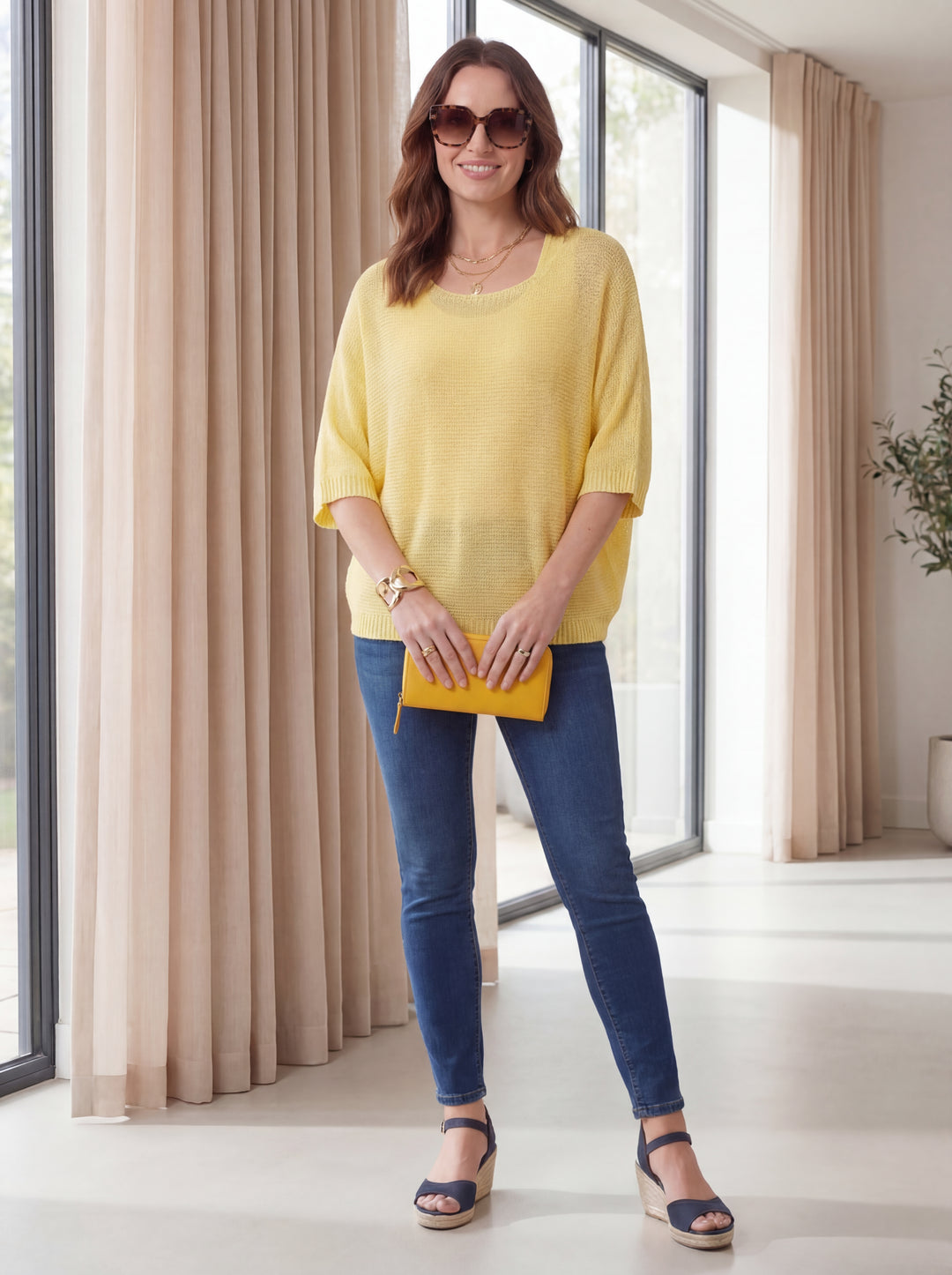 "KACEY” Button Back Fine Knit Top - Yellow