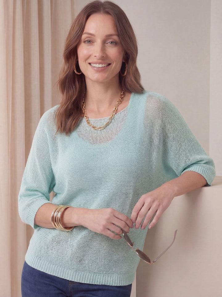 "KACEY” Button Back Fine Knit Top - Mint